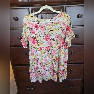 7th Ray Pink and Yellow Floral Blouse, Sz. S